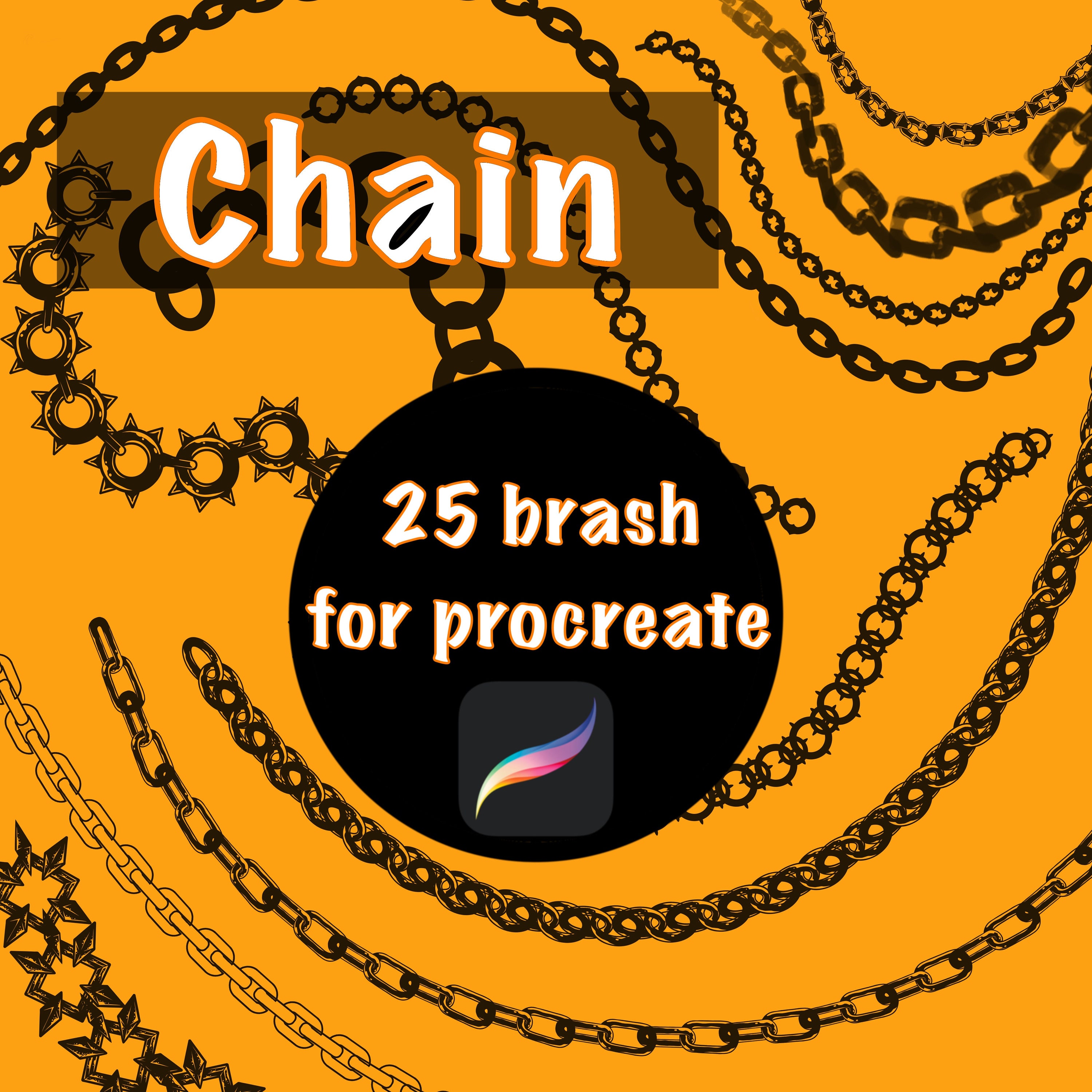 Set de pinceles Chain para Procreate – 25 pinceles de cadena para Procreate, sellos para diseño de joyería y tatuajes