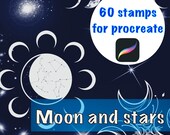 Mystical Moon and Stars Procreate Stamps, Witchcraft Procreate Stamp, Tattoo Sketch, Wedding Invitations, The Moon Tarot, Boho style