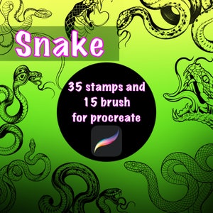 Conjunto de selos Snake Procreate, design de tatuagem, selos de escova de répteis cobra, escova digital Procreate, escova corporal de cobra para Procreate