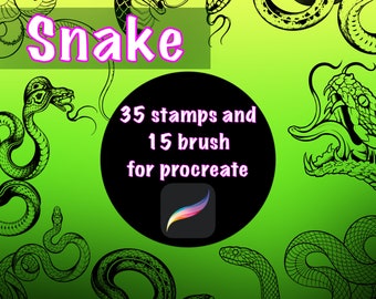 Snake Procreate Stamp Set, Tattoo Design, Snake Serpent Reptile Brush Stamps, Procreate Digital Brush, Snake Body Brush for Procreate