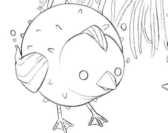Puffer Chicks - Instant Download - Kids and Adults Coloring Page