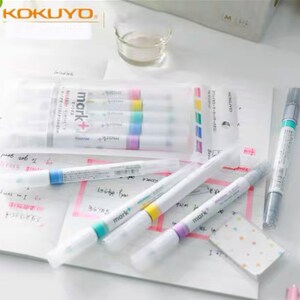 Kokuyo Mark tweeweg markeerstift dubbelzijdige markeerstift, dezelfde kleur dik en dun