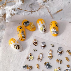 Bienen Katze, Karikaturnagelaufkleber, Nagelabziehbild, DIY Fertigkeit wasserdicht