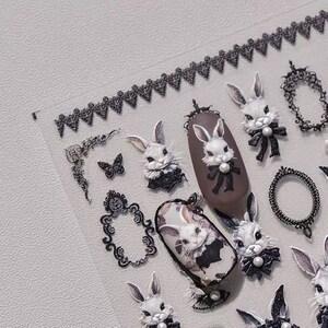 Dark bunny Cartoon tomoni pegatinas de uñas, calcomanía de uñas, artesanía diy impermeable