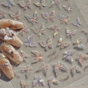 Adesivos de unhas borboleta luz pérola, decalque de unhas, artesanato DIY à prova d'água