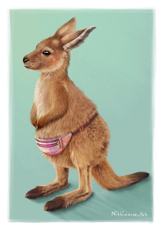 Kangaroo Pouch 5x7 Digital Art Print Cute Fuzzy Animal Etsy