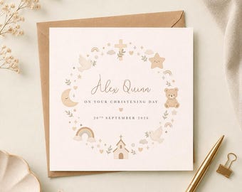 Tarjeta de bautizo • Nombre y datos personalizados • Diseños para niño o niña