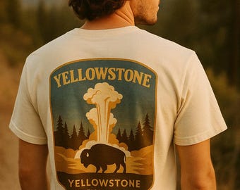 Yellowstone Shirt – Retro Bison Graphic Tee, Vintage National Park Hiking T-Shirt