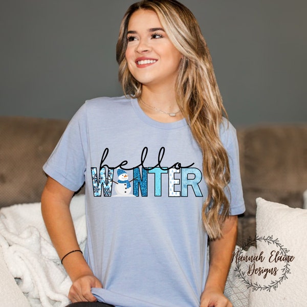 Hello Winter PNG- Winter PNG- Snowman PNG- Digital Download- Sublimation