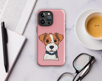 Pink iPhone® 11 - 15 tough case with wirefox terrier illustration, dog mom, dog dad, gift