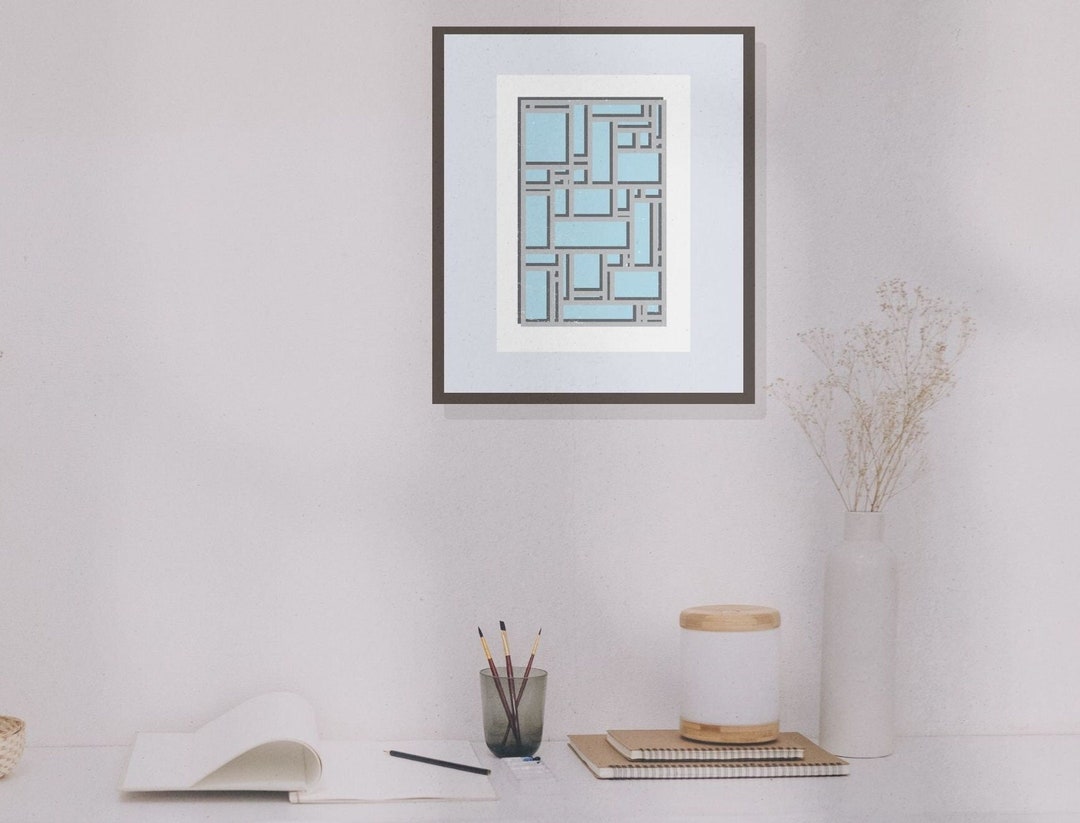Blue Grey Art Print,minimalist Geometric Wall Art for Interior