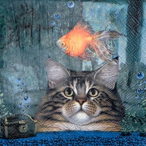 Kitten and goldfish paper napkin