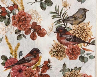 Birds and flowers luncheon size paper napkins