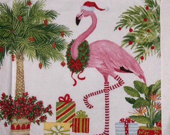 Christmas flamingos paper napkin