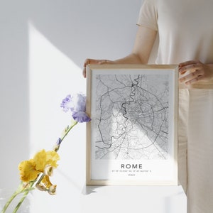 Rome stadskaart afdrukken Rome poster Italië kaart afdrukken gepersonaliseerde muur decor aangepaste Rome kaart poster maximalistische muur kunst kaart Rome reizen poster