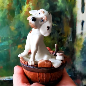 Vintage Porcelain Dog Figurine, Author&#39;s Statuette of Dogs from Biscuit Porcelain, Collectible Animal Figurine Funny Dog Mid 20th Century