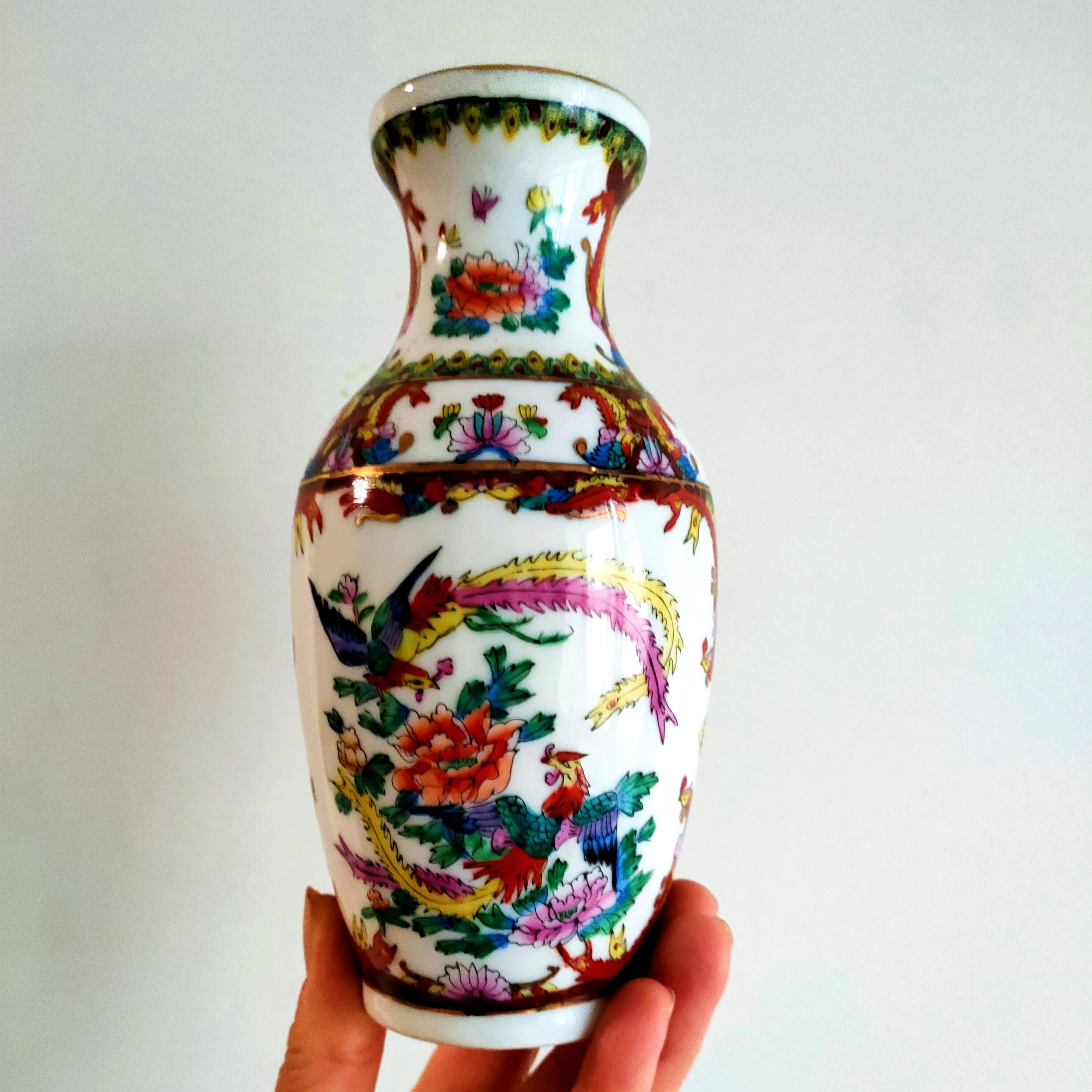 【花瓶】　手描き 花模様が素敵 花瓶】 手描き 花模様が素敵