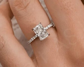 2CT Radiant Cut Engagement Ring, Lab Grown Diamond Halo Pave Wedding Ring, Cathedral Rings for Women, Anniversary Gift for Her, Promise Ring
