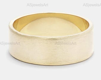 14k Solid Gold Cigar band 1.5mm to 8mm Flat Wedding Band, 14k Yellow Gold Wedding Ring for Men and Women, Plain Simple Gold Wedding Band