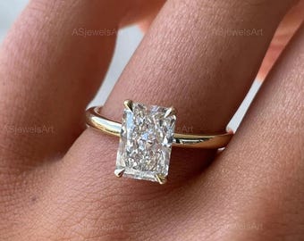 2.5 Carat Radiant Cut Lab Grown Diamond Engagement Ring | IGI Certified | Solitaire Hidden Halo | 14K Solid Gold