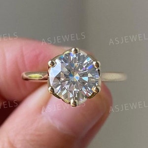 2.5 Ct Round Cut Moissanite Engagement Ring, Elegant 6 Prong Solitaire, Perfect Wedding Ring & Promise Gift for Her
