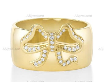 Sparkling Bow Ring, Dainty Ribbon Band, Diamond Bow Tie Ring, Cute Rings For Her, Friendship Rings, Best Friend Rings