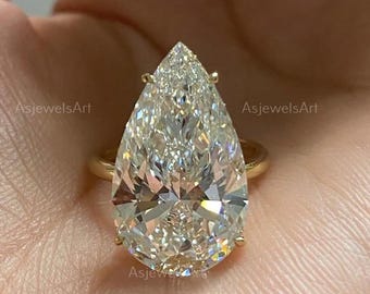 5 Carat Pear Cut E VVS2 Lab Grown Diamond Solitaire Ring / HUGE 5CT Elongated Pear Shape Lab Created Diamond Engagement Ring