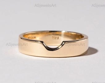 14K Solid Gold Cigar Wedding Band Ring, Unique 6mm Wide Cut Out Design, Perfect for a Wedding band or Nesting Ring, Luxurious Gift for Her