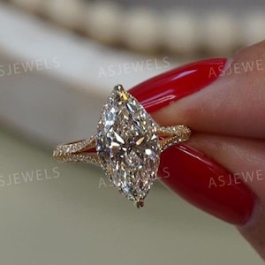 3Ct Marquise Cut Moissanite Unique Engagement Ring 14kt Gold Wedding Ring Proposal Ring Anniversary Gifts Promise Ring For Her Handmade Ring