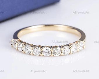2mm Lab Created Diamond Wedding Band Womens Pave Half Eternity Wedding Ring in 14K Solid White Gold Available in Yellow Gold and Rose Gold