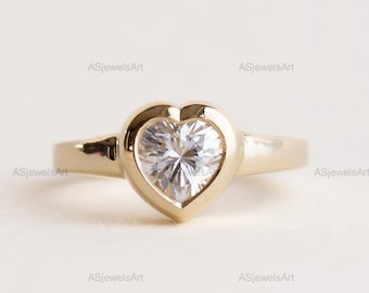 1.5CT Heart Cut Lab Grown Diamond Bezel Set Solitaire Ring 14K Gold, Eco-Friendly Engagement Bridal Proposal Gift for Her