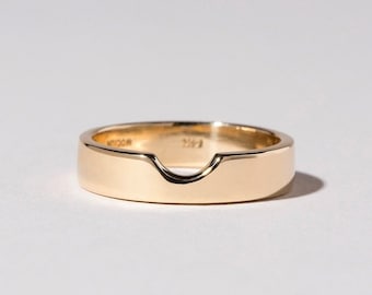 14K Gold Cigar Wedding Band Ring, Unique 4mm Wide Cut Out Design, Perfect for a Wedding band or Nesting Ring, Luxurious Gift for Her