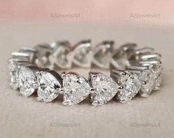 Heart Cut Lab Grown Diamond Full Eternity Ring | Heart Cut Diamond Band | Romantic Wedding Anniversary Ring