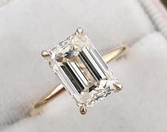 3.5CT Emerald Cut Engagement Ring Tulip Setting Ring Lab Diamond Engagement Ring Emerald Solitaire Ring for Women Wedding Anniversary Gift