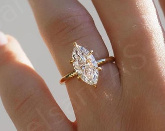2.50CT Marquise Cut Lab Grown Diamond Hidden Halo Engagement Ring, E-VVS2 IGI Certified Prong Proposal Ring in 18K Yellow Gold