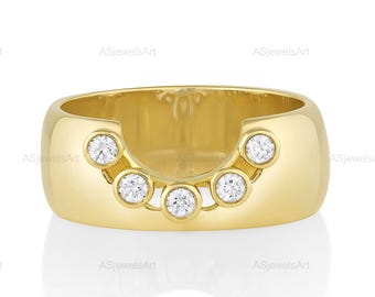 Cigar Diamond Deep Curve Wedding Band Thick Pave U-Shaped Stacking Band, Contour Chevron Ring