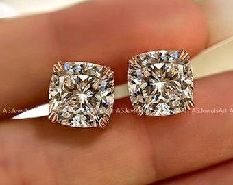 3.50 TCW Cushion Cut Lab Diamond Studs IGI Certified Gold Minimalist Solitaires Gift for Her