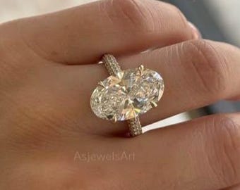 8CT Hailey Bieber IGI Certified Diamond Ring, Big Oval Cut Hidden Halo Lab Grown Diamond Engagement Ring, 18k Gold Lab Created Diamond Ring