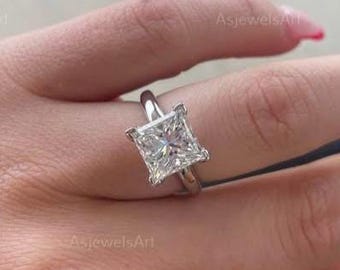 3ct Princess Cut Lab Grown Diamond Ring - 14k yellow gold - Solitaire Engagement Ring - IGI Certified Included