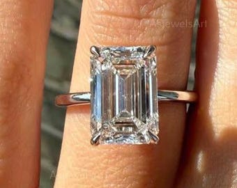3.5 Carat Emerald Cut Lab Grown Diamond Ring | Solitaire Hidden Halo | 14K Yellow Gold | IGI Certified