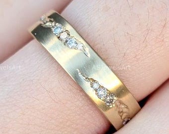 14K Solid Gold Vintage Diamond Wedding Band, Dainty Gold Ring, Lab Created Diamond Statement Band, Gift For Her