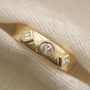 14K Yellow Gold Diamond Band, Rounded Dome Oval Diamond Ring, Perfect for Wedding Engagement Anniversary, Unique Gift for Men and Women