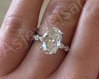 4CT Oval Cut Lab Grown Diamond Engagement Ring Side Marquise and Round Diamonds Wedding Ring For Her Ring Anniversary Ring