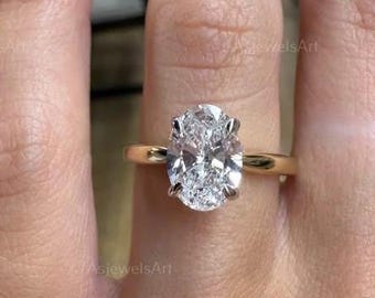 Oval Diamond Solitaire Engagement Ring - Lab Grown Diamond Ring for Women, Handmade by ASJewelsArt, Proposal Ring for Her, Comfort Fit Ring