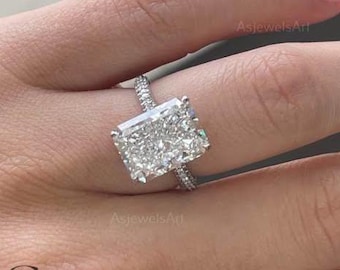 4 CT Radiant Cut Lab Grown Diamond Engagement Ring: Hidden Halo Pave, IGI Certified