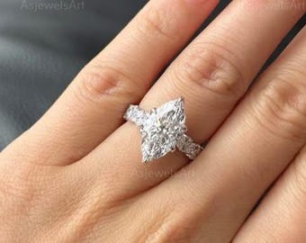 3 CT IGI Certified Marquise Cut Lab Grown Diamond Solitaire Engagement Ring Hidden Halo Ring Marquise & Round Diamond Wedding Band Ring