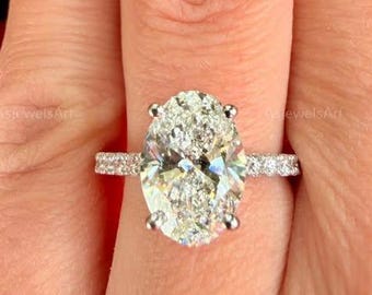 Oval Lab Grown Diamond Engagement Ring, Hidden Halo Setting, 14K White Gold (IGI Certified)