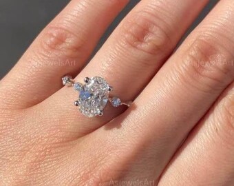 Oval Lab Grown Diamond Engagement Ring, 14K White Gold, E/VVS2, ASJewelsArt