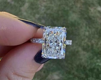 Radiant Cut Lab Grown Diamond Engagement Ring, 5.00 CT E/VVS2 IGI Certified, 14K White Gold