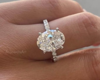 IGI Certified Lab Grown Oval Diamond Engagement Ring: Hidden Halo, Pavé Band